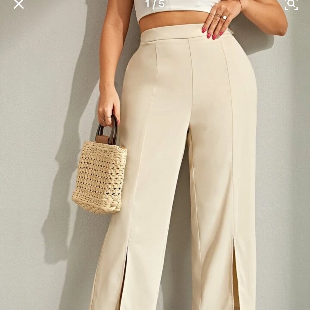 Shein Cream High Rise Wide Leg Dress Pants Women’s Size L NEW WITH TAG - Picture 2 of 9